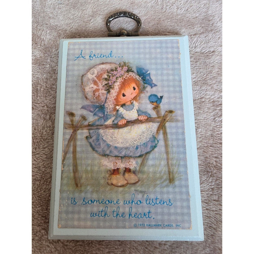 Vintage 1972 Hallmark Wooden Wall Plaque A Friend Listens With The Heart Girl